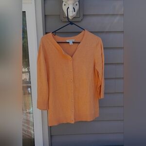 Christopher & Banks Womens L Orange Button-Up Cargdian Blouse EUC
